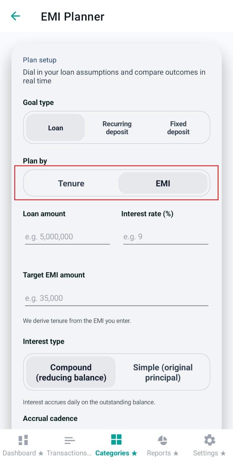 Plan by selector: Tenure vs EMI