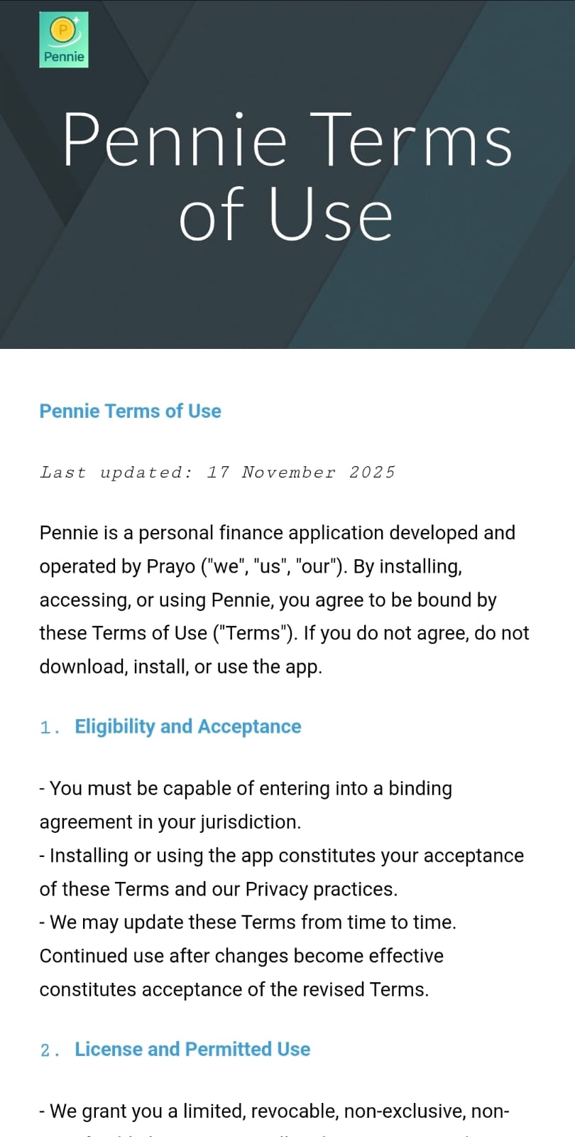Terms of use page shown in browser