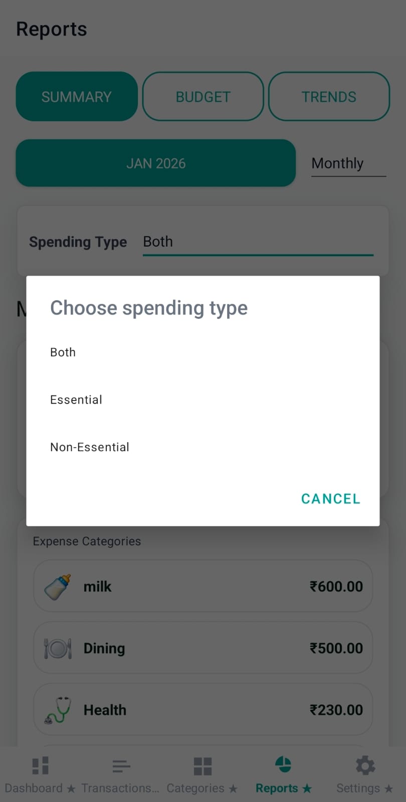 Reports essential filter selector