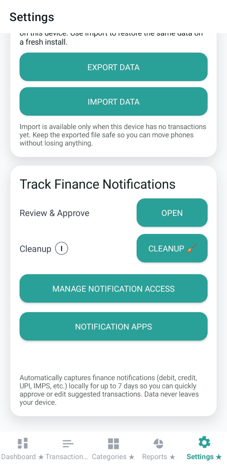 Track finance notifications card