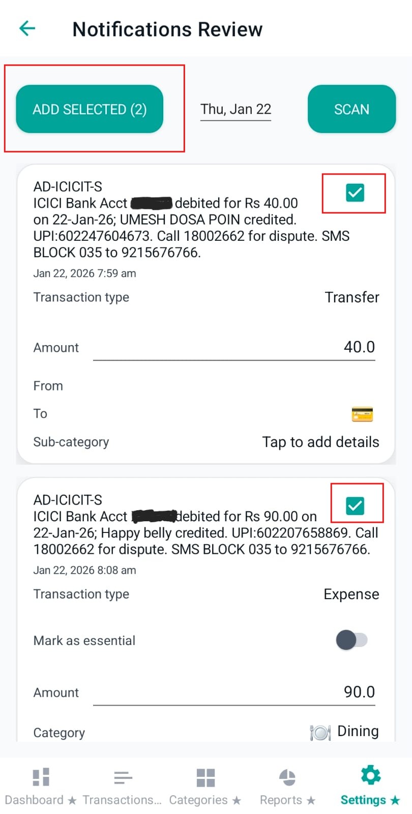 Add selected success dialog