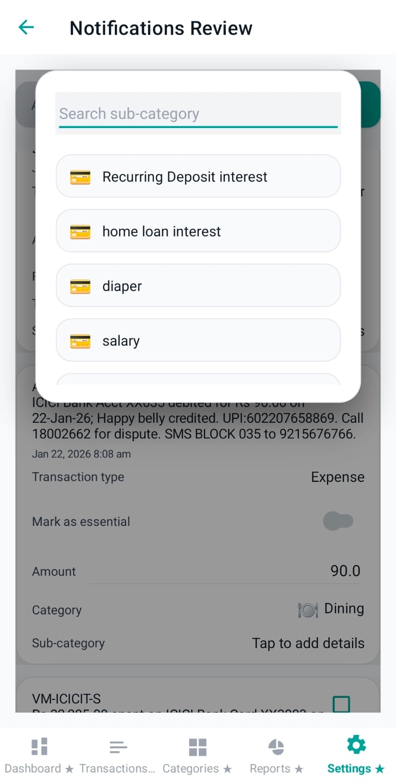 Sub-category overlay open