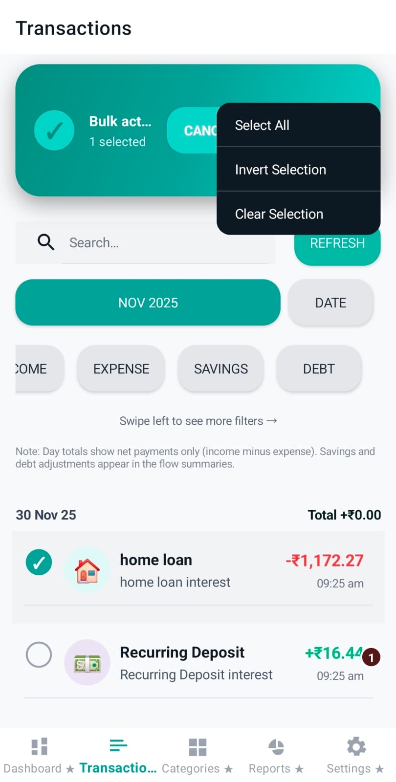 Overflow menu for multi-select actions